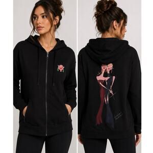 Badgley Mischka Black Zip Hoodie Graphic Original Artwork Embroidered Logo Sz M